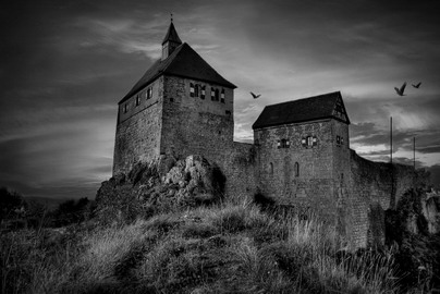 Burg mit Krähen